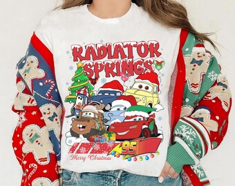 Disney Radiator Springs Cars Merry Christmas Shirt, Disney Lightning McQueen Tow Mater Luigi Tee, Cars Land Christmas Balloon Shirt