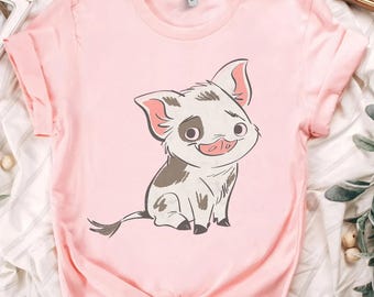 Disney Vaiana Pua T-shirt med teckning och leende, söt Pua-porträtt, matchande familjekläder till Disneyland-resan, Magic Kingdom-tröja