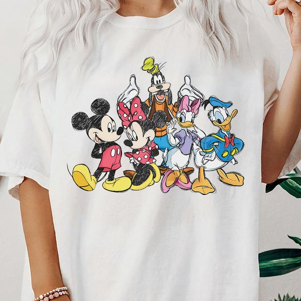 Disney Mickey And Friends Sketch Portrait T-Shirt, Mickey Classic Pose Shirt, Disneyland Family Matching Outfits, Magic Kingdom