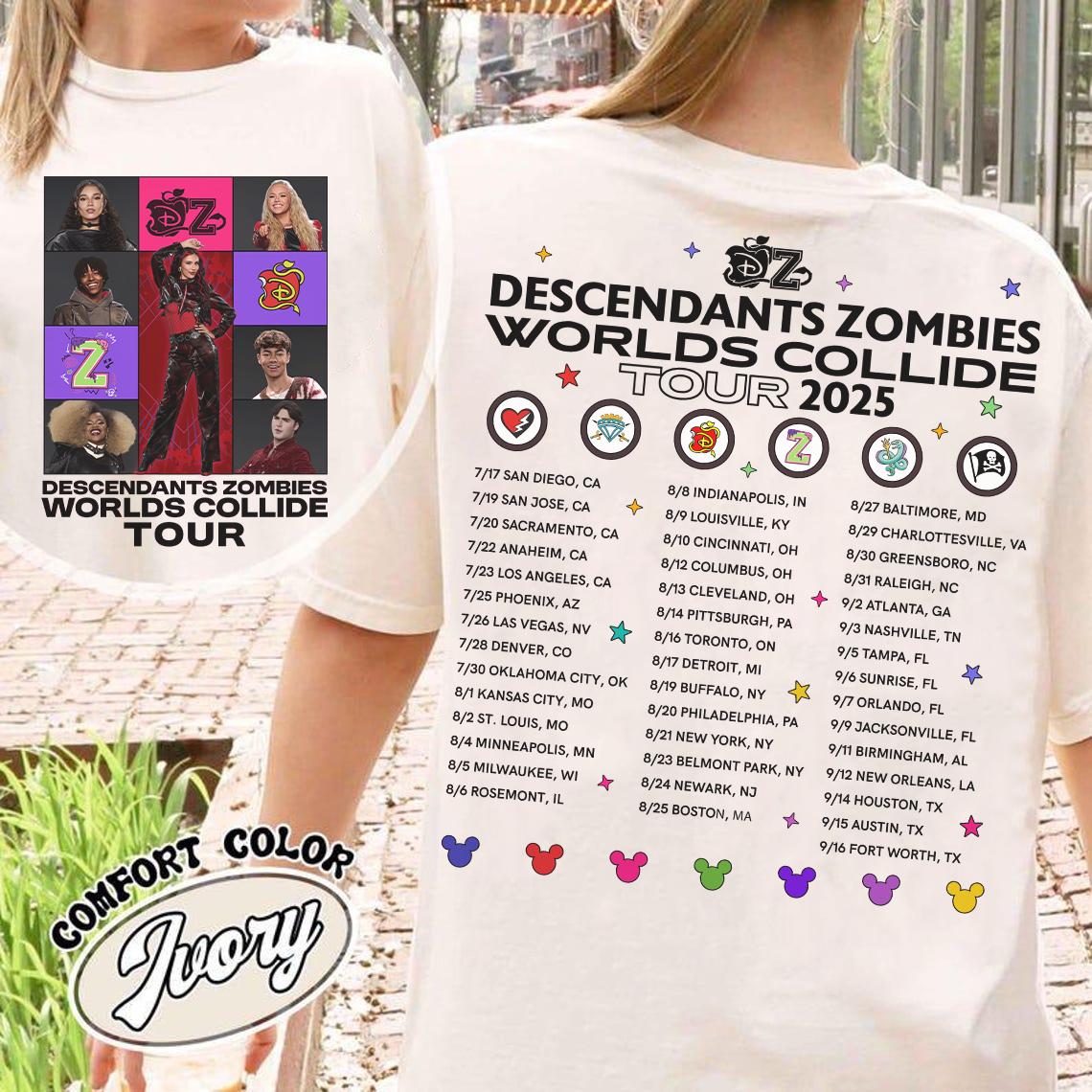 2-Sided Disney Channel Descendants Zombies World Tour Shirt, The Rise Of Red Tee, Descendants Concert Tee, Disney Zombies 4 Girls Trip Shirt