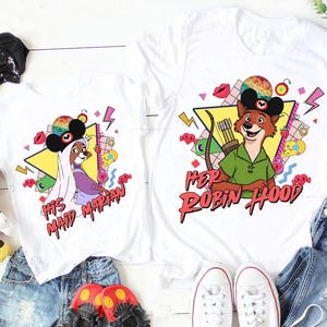 Retro Disney shirt Robin Hood en meid Marian Fox, shirt Disney paar, shirt Robin Hood 50e verjaardag, bijpassende outfit Disneyland Trip