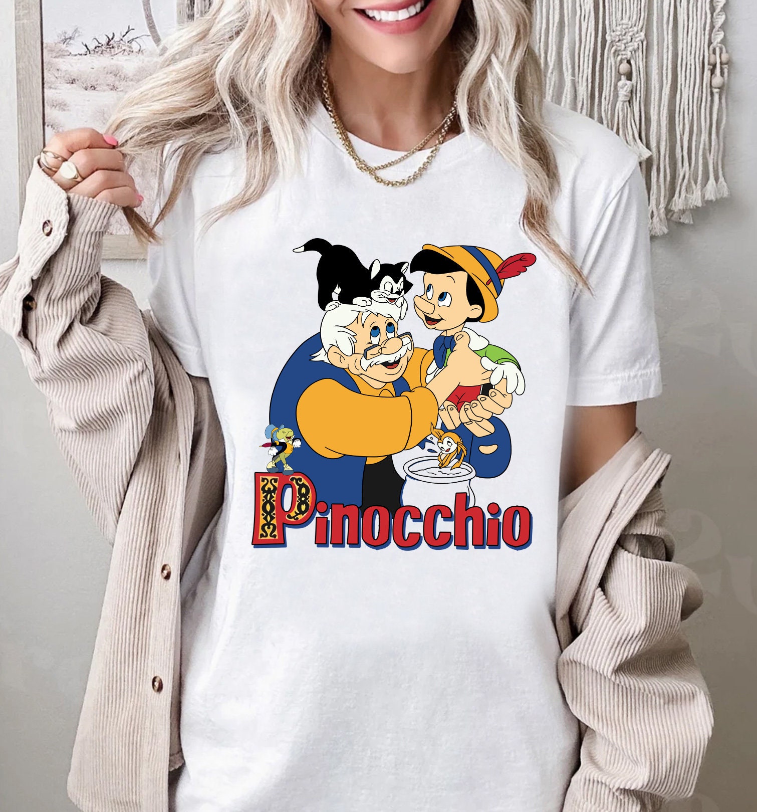 Disney Pinocchio and Geppetto Shirt Retro 90s T-shirt, Pinocchio 