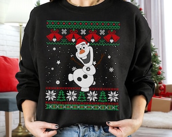 Brzydki sweter świąteczny Disney Frozen Olaf, zabawna świąteczna koszulka Frozen Olaf, pasująca rodzinna koszulka Disneyland Christmas 2026
