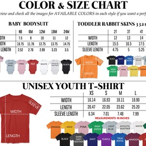 a t - shirt size chart with different colors and sizes