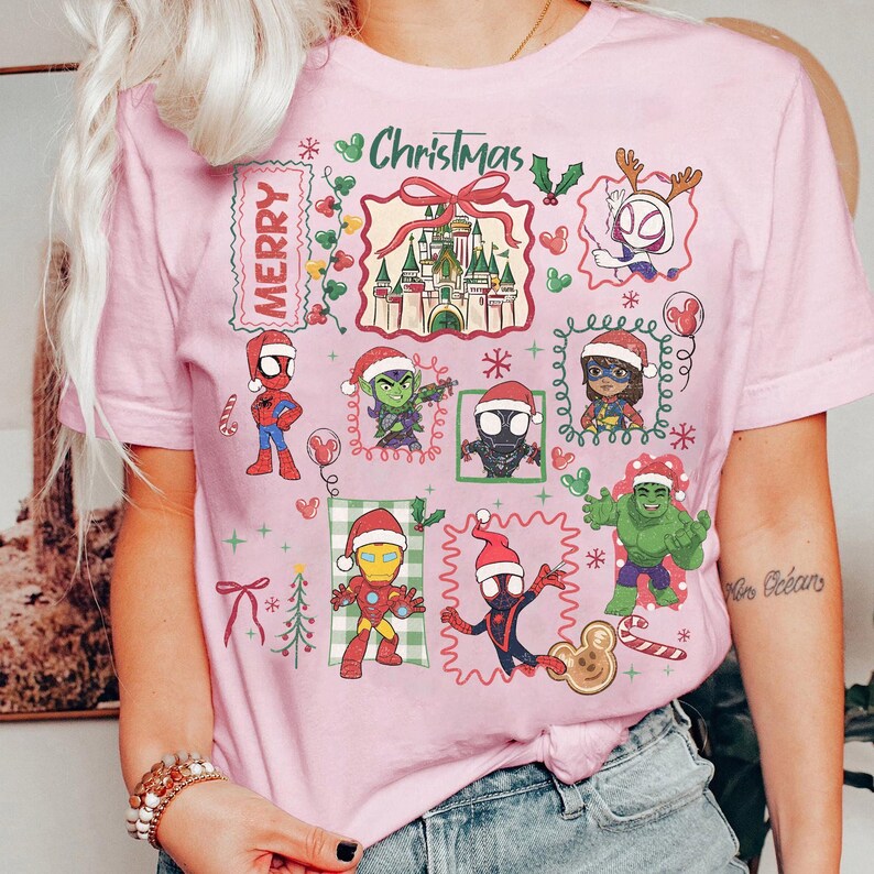 Camiseta navideña de Disney Spidey y sus increíbles amigos, camiseta navideña a juego de Marvel, camiseta de Walt Disney World, camiseta de viaje a Disneyland imagen 2