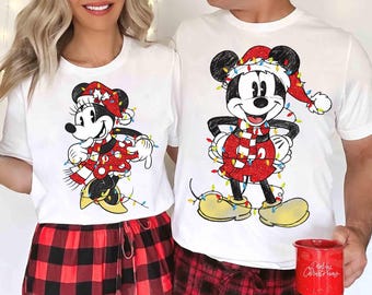 Disney Classic Mickey and Minnie Christmas Lights Shirt, Disney Couples Christmas Shirt, Mickey's Very Merry Christmas Party 2026 Shirt
