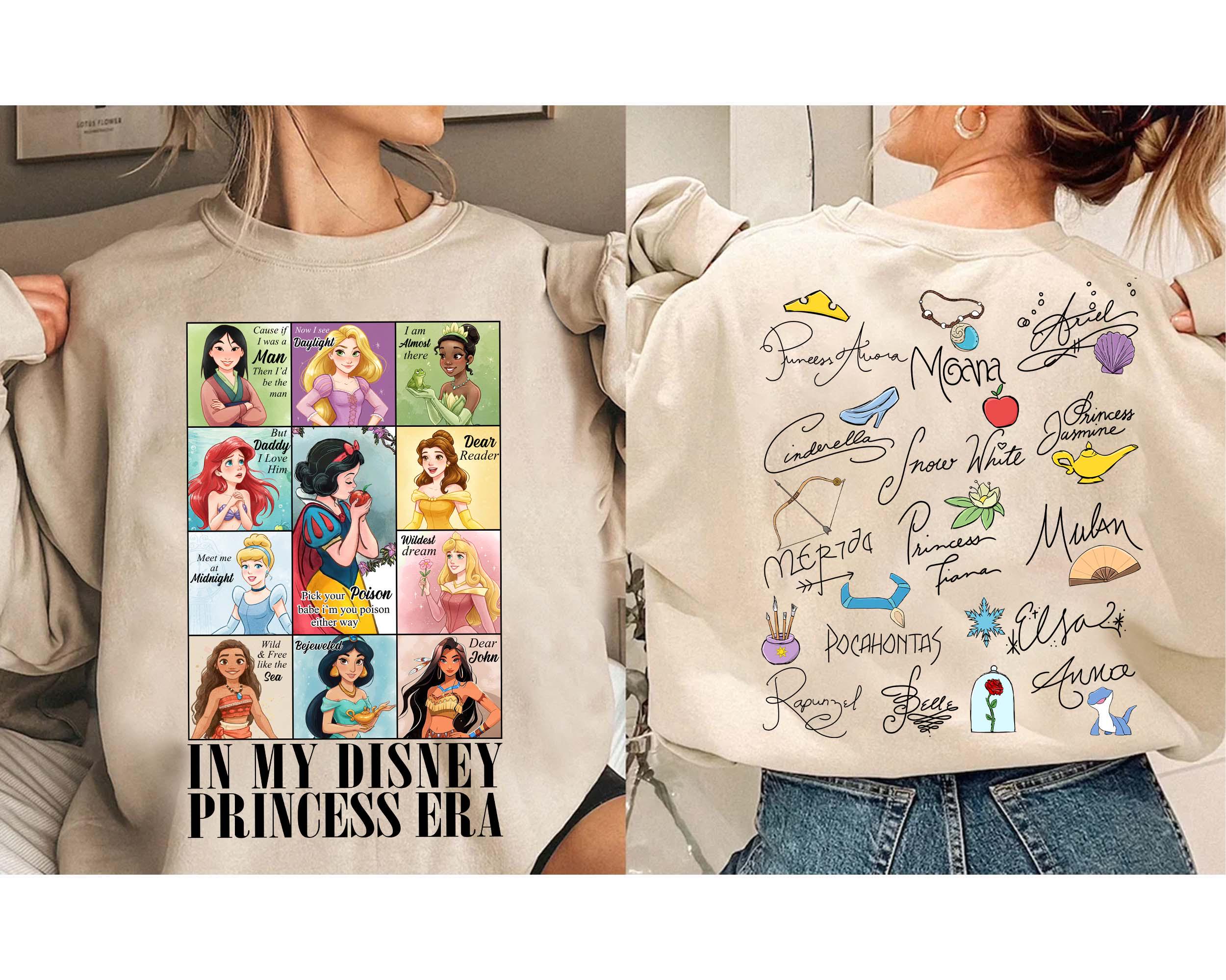 In My Disney Princess Era Song Lyrics Shirt, Disney Snow White Ariel Bella Arora Tiana Princess Shirt, Disneyland Family Matching Shirt