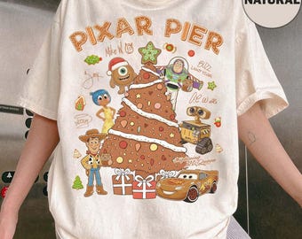 Disney Pixar Pier Gingerbread Cookies Signature Christmas Shirt, Toy Story Monster Inc Cars Wall-E Christmas Shirt, Disneyland Xmas Trip Tee