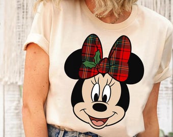 Camiseta navideña de Minnie Mouse con lazo y luces de Navidad de Disney, fiesta navideña de Minnie, camiseta a juego de Navidad de Disneyland, Minnie Leopardo
