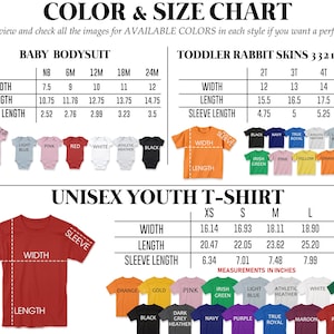 a t - shirt size chart with different colors and sizes