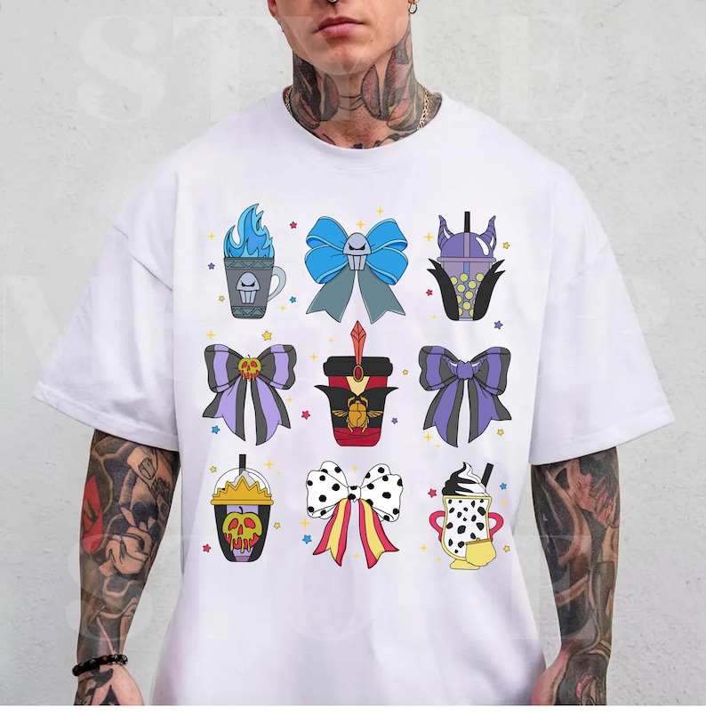 Retro Disney Villains Epcot Drinking Coquette Bows Shirt, Disney Villains Hades Cruella Evil Queen Maleficent Shirt, Disneyland Trip Shirt image 3