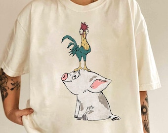 Disney Moana Hei Hei Stehender Kopf Grafik T-Shirt, Süßes Moana Hei Hei Shirt, Disneyland Reise Familie Passendes T-Shirt, Magic Kingdom Shirt