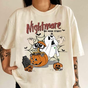Disney Wall E und Eve Kürbis Boo Albtraum auf der Hauptstraße Halloween Paare T-Shirt, Disneyland Halloween Familienurlaub Reise Geschenk
