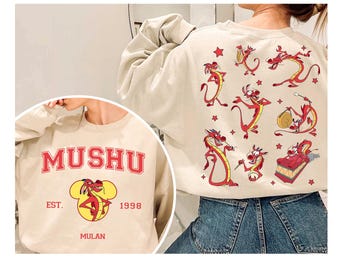 Camiseta Disney Mushu de doble cara, Camiseta vintage de Mulán con la pose del dragón Mushu, Camiseta de las emociones de Mushu, Conjuntos familiares de Disneyland, Camiseta del Reino Animal