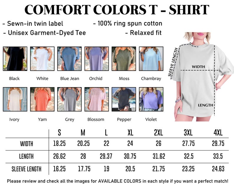 The image is a collage of various t-shirt designs, each with different sleeve lengths and sleeve widths. The t-shirts are available in different styles and colors, and the image provides a size chart for each style, including measurements for sleeve length and width. The chart is designed to help customers find the perfect fit for their preferred style and size.