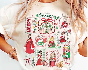 Vintage Coquette Bows Disney Princess Christmas Lights Shirt, Disney Princess Castle Christmas Shirt, Disney Christmas Girl Trip Shirt