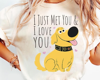 Disney Pixar UP Dug I Just Met You Cytat T-shirt, Dug Portret Koszulka, Disneyland Trip Family Dopasowane Stroje, Magic Kingdom Koszulka