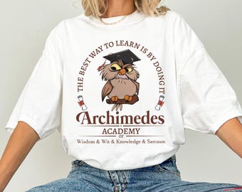 Retro Archimedes Academy Knowledge Sarcasm Shirt Sword In The Stone Owl Shirt, Disneyland Trip Family Matching Outfits, Magic Kingdom Shirt