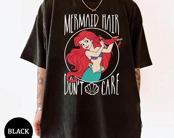 Disney Little Mermaid Ariel Mermaid Hair Don't Care T-Shirt, Disney Birthday Party, Magic kingdom, Disneyland Trip Family Matching Outfits