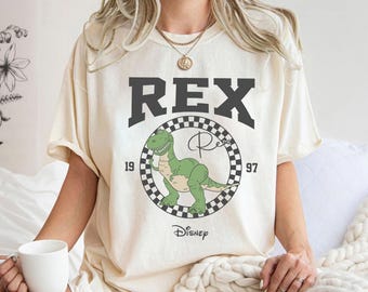 Camiseta retro de Toy Story Rex de Disney Pixar, camiseta vintage de Rex, camiseta con retrato de dinosaurio Rex, viaje a Disneyland 2026, atuendos para viajar a Disneyland