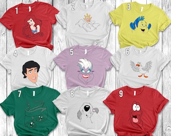 Disney The Little Mermaid Characters Halloween Costume, Disney Ariel Flounder Sebastian Ursula King Triton Shirt, Disneyland Vacation Shirt