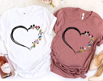 Disney Micky und Freunde Symbol Herz Shirt, Mickey, Minnie, Donald, Gänseblümchen, Goofy, Pluto Shirt, Disneyland Reise Familie Passende Outfits Shirt