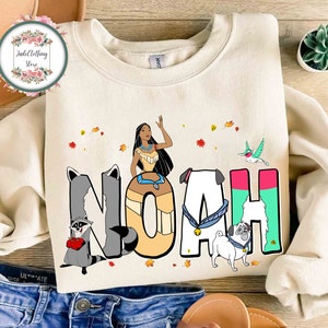Chemise Disney Pocahontas avec nom personnalisé, cadeau Disney pour enfant maman papa, chemise surnom personnalisée, chemise assortie famille voyage Disneyland