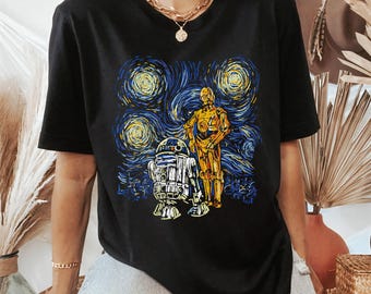 Star Wars R2d2 and C3po Starry Night Shirt, Retro Star Wars Droids Shirt, Star Wars Disney Family Matching Tee, Galaxy's Edge Shirt