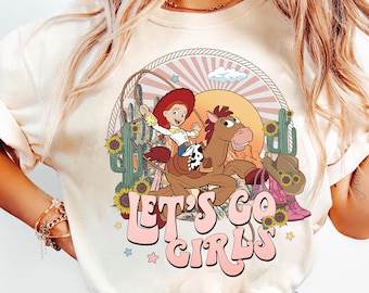 Retro Disney Toy Story Jessie i Bullseye Let's Go Girls T-shirt, Vintage Long Live Cowgirls Koszulka, Disneyland Family Matching Shirt