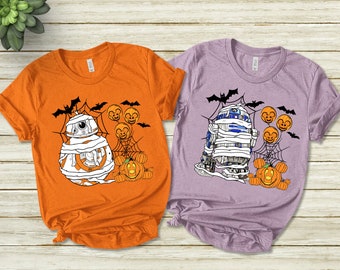Star Wars Halloween BB8 and R2D2 Mummy Shirt, Galaxy&#39;s Edge Mickey&#39;s Not So Scary Pumpkin Balloon Halloween T-Shirt, Disney Halloween Shirt