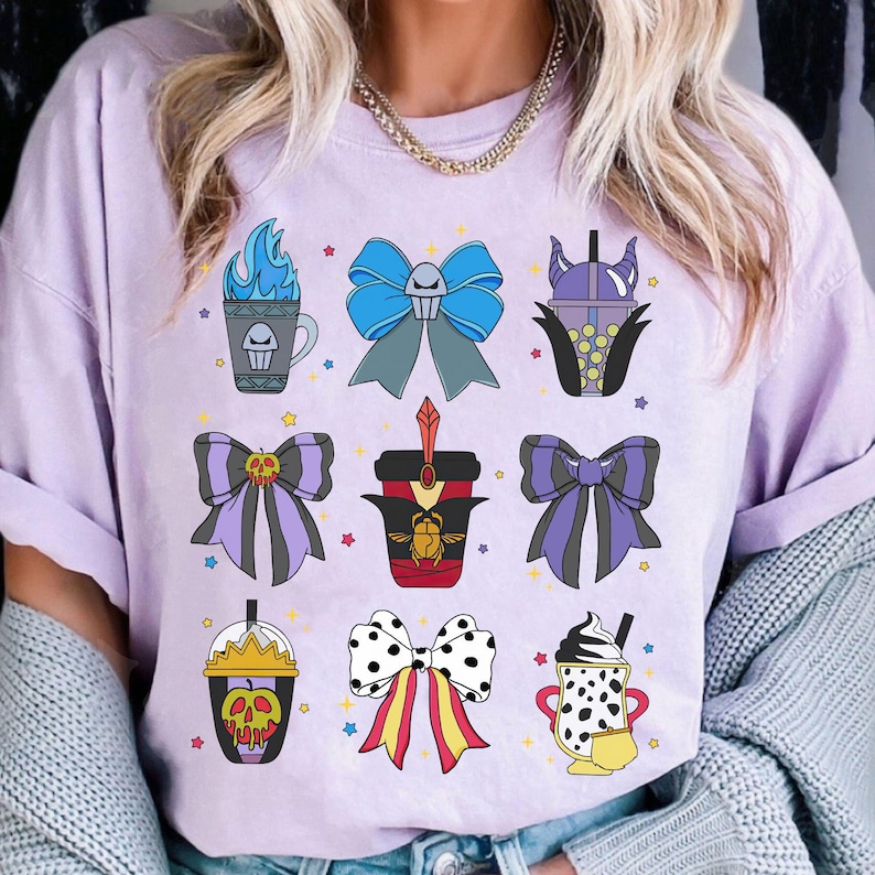 Retro Disney Villains Epcot Drinking Coquette Bows Shirt, Disney Villains Hades Cruella Evil Queen Maleficent Shirt, Disneyland Trip Shirt image 2