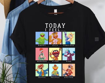 Koszulka z portretem postaci z filmu "Dzisiaj czuję się jak w pudełku" z filmu "Muppety", zabawna koszulka z Kermitem Fozzie Gonzo i Miss Piggy, rodzinna koszulka z wycieczki do Disneylandu