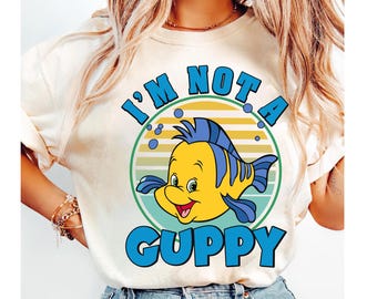 Disney de kleine zeemeermin vintage bot ik ben geen guppy shirt, Disney grappig bot vis shirt, Disneyland Trip 2026 familieshirt