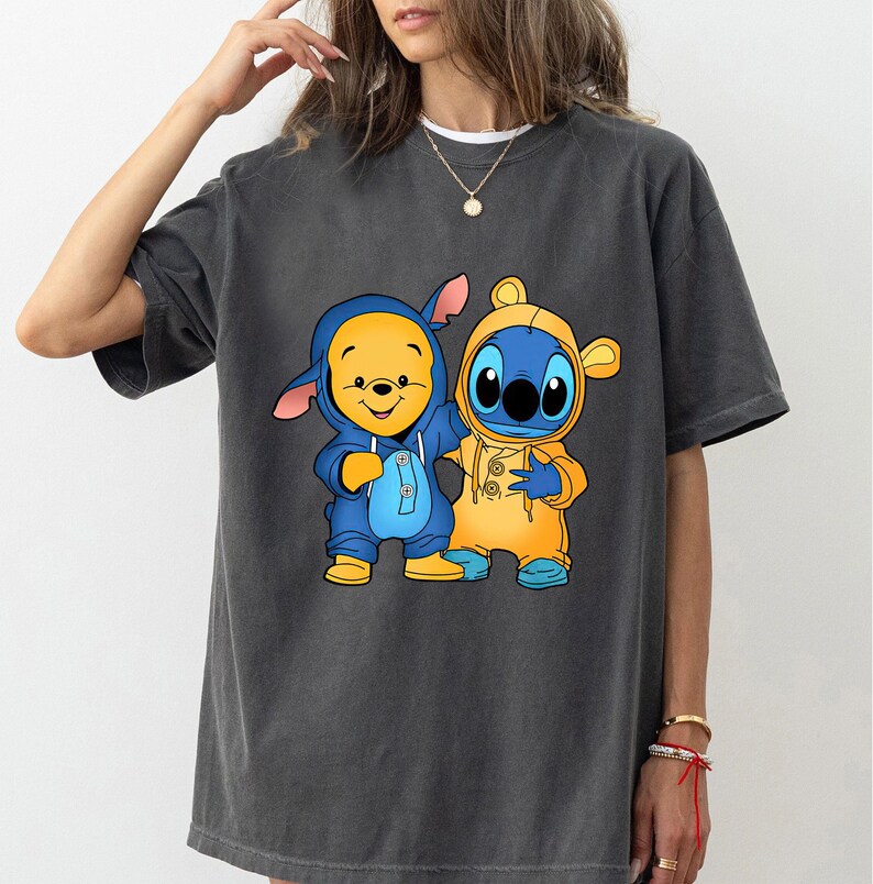 Disney Winnie The Pooh and Stitch Friends Costume T-shirt, Stitch Friends Cosplay Shirt, Lilo and Stitch, Disneyland Family Matching Shirt image 3
