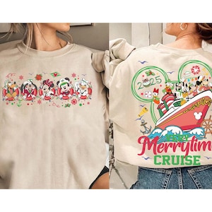 2-Sided Mickey & Friends Merrytime Cruises 2025 Christmas Shirt, Mickey&#39;s Very Merry Christmas Party, Disney Wish Fantasy Magic Wonder Shirt