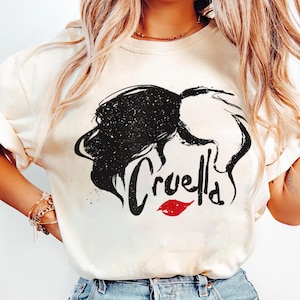 Camiseta con el logo de Cruella de Disney, cabello y labios, camisa con el retrato de Cruella de Vil, villanos de Disney, atuendos familiares a juego para el viaje a Disneyland