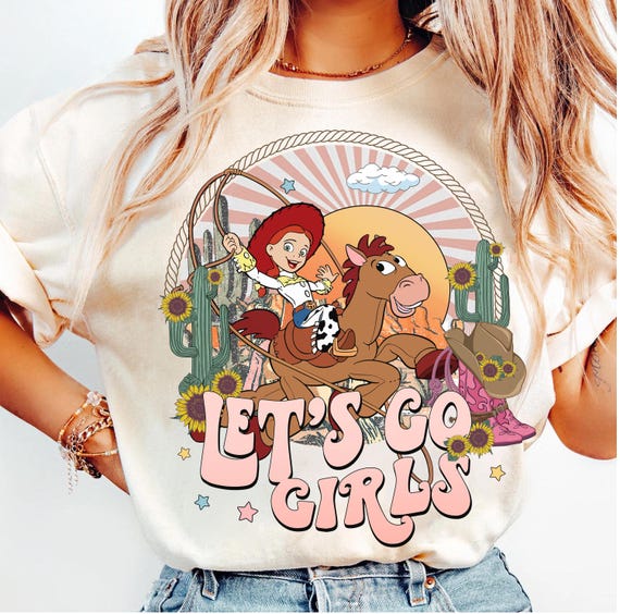 Retro Disney Toy Story Jessie and Bullseye Let's Go Girls Comfort Colors Shirt, Vintage Disney Cowgirls Shirt, Disneyland Family Trip Shirt