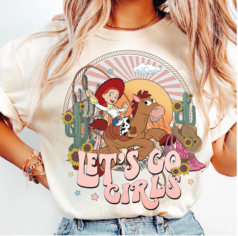 Retro Disney Toy Story Jessie and Bullseye Let's Go Girls Comfort Colors Shirt, Vintage Disney Cowgirls Shirt, Disneyland Family Trip Shirt image 1