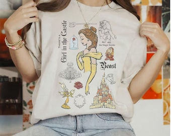 Disney Beauty And The Beast Characters Sketched T-Shirt, Belle Princess Shirt, Disneyland Trip Family Matching Outfits, Magic Kingdom Shirt