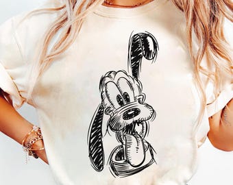 Disney Pluto Sketch Portrait Poster T-Shirt, Disney Mickey and Friends Shirt, Disneyland Trip Family Matching Outfits, Magic Kingdom Shirt