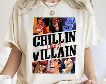 Camiseta retro de villanos de Disney, camiseta "Chillin Like A Villain Bad Guys", camiseta de Scar, Hades, Jafar y el Capitán Garfio, viaje familiar a Disneyland.