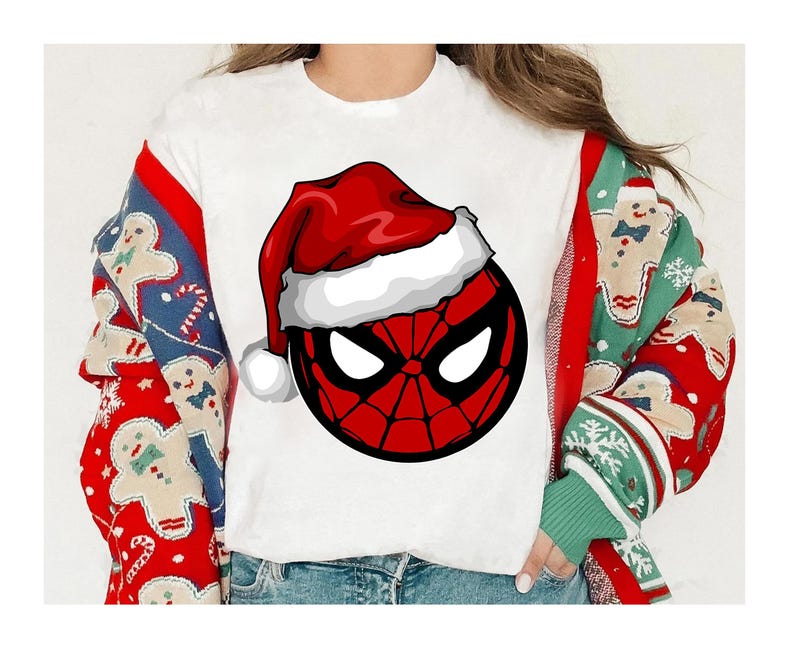 Marvel Santa Spider-Man Christmas Shirt, The Avengers Spider-Man Face Christmas Shirt, Disneyland Xmas Matching Shirt, Walt Disney World Tee image 3