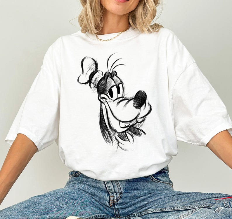 Disney A Goofy Movie Goofy Sketch Portrait T-Shirt, Disney Goofy Shirt, Disneyland Trip Family Matching Outfits, Magic Kingdom Shirt image 3