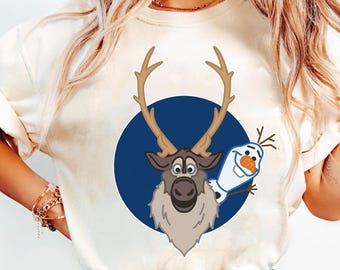 T-shirt Olaf et Sven Disney La Reine des neiges 2, chemise portrait Disney Olaf Sven, cadeau de fête de famille assorti Disneyland 2026, t-shirt de Noël Disney