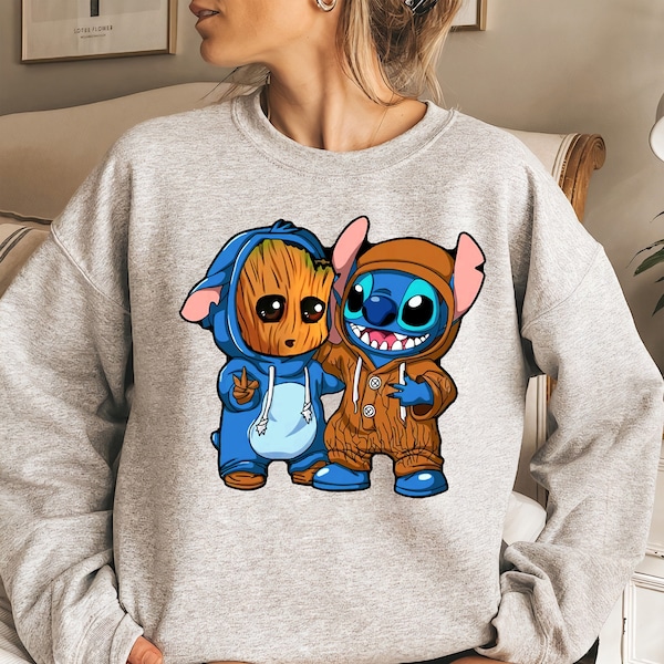 Marvel Guardians Baby Groot and Stitch Cosplay Friends Costume T-shirt, Marvel Family Party Gift, Disneyland Marvel Matching Shirt