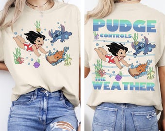 Camiseta reversible de Lilo & Stitch de Disney con Pudge, Camiseta "Pudge controla el clima", Camiseta de Disney para chicas con Pudge el pez, Camiseta para viaje a Disneyland