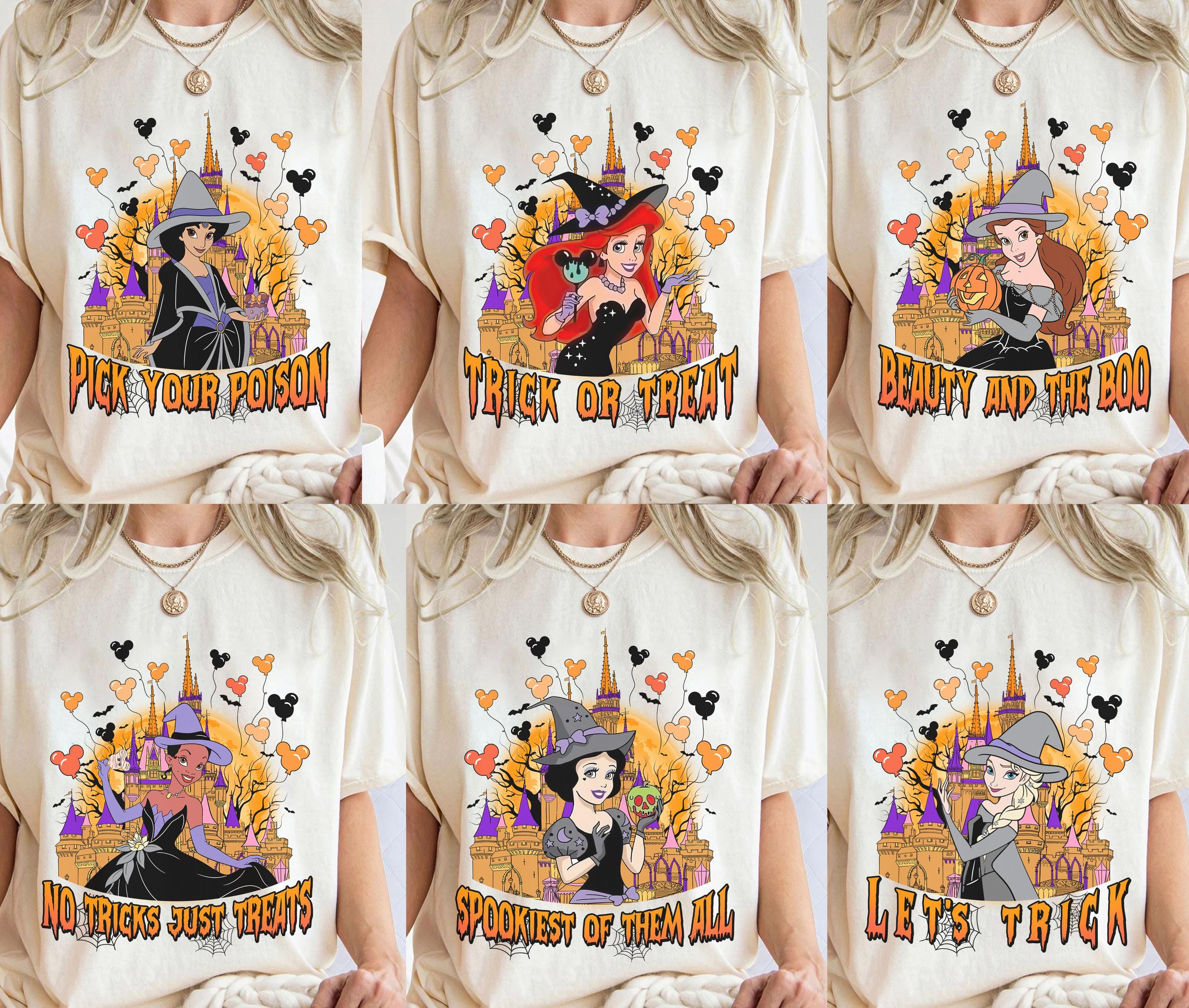 Disney Princess Halloween Shirts, Disneyland Princess Castle Trick or Treat Halloween Shirts,Snow White Cinderella Moana Ariel Halloween Tee