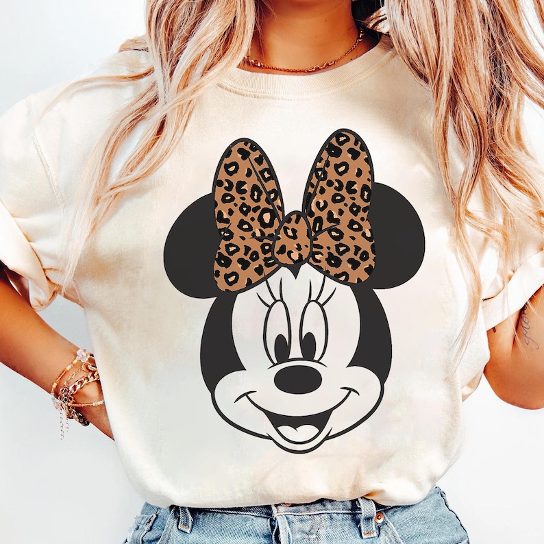 Disney Mickey And Friends Minnie Mouse Leopard Bow Portrait Shirt, Disneyland Trip Family Matching Outfits, Magic Kingdom Shirt image 1