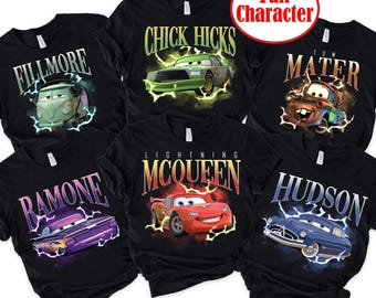 Disney Bootleg Cars Characters Lightning McQueen Tow Mater Hudson Shirt, Disney Car Movie Vintage Bootleg Tee, Disneyland Matching Outfits