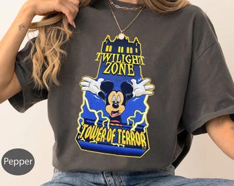 Camisetas de Disney de Halloween de Mickey y la Torre del Terror, camiseta de disfraz de fiesta de Mickey de Disney, regalo de Halloween, camiseta a juego para toda la familia.